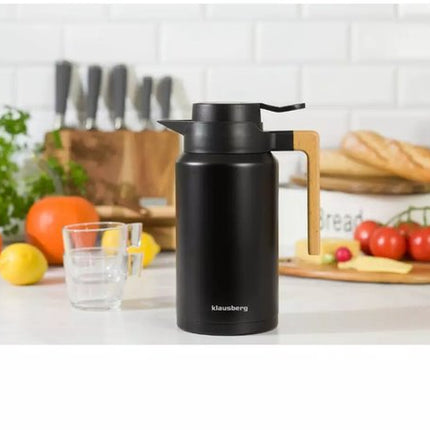 Klausberg Roestvrijstalen Thermoskan - 2,0 Liter (KB7611) - Dubbele Wand, Vacuümisolatie en Houten Handvat - Houdt Dranken Urenlang Warm of Koud - Thermoscan