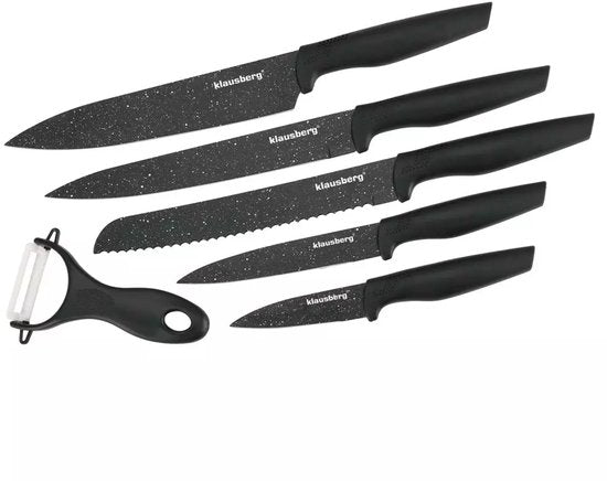 Klausberg KB7613 Keukenmessen Set - 6-deligs - Marmer Look - Scherp & Slijtvast - Antislip Handvatten - Roestvrijstaal