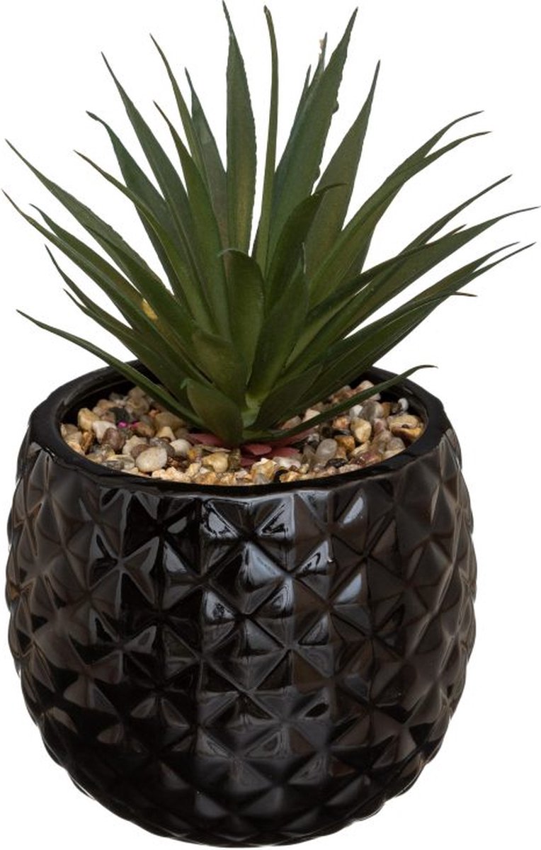 Atmosphera kunstplant in zwarte ananas pot – H 21 cm, Ø 13 cm