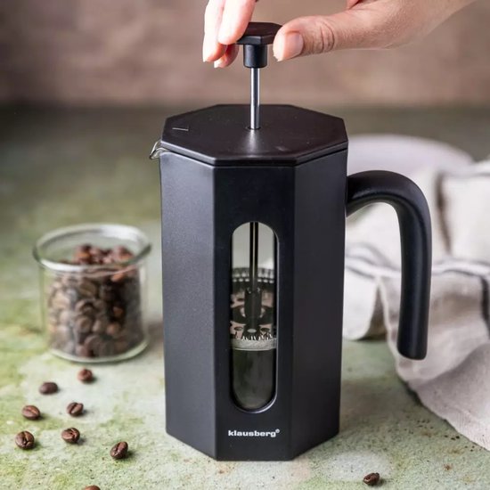 Klausberg KB7678 Piston Coffee & Tea Brewer - 0.80 L - Stainless Steel & Borosilicate Glass - Octagonal Design - Safe & Dishwasher Safe
