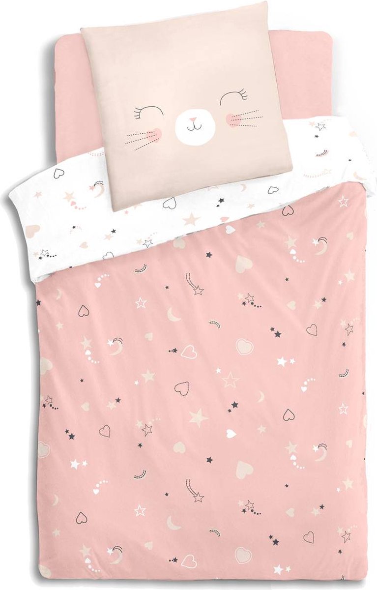 Cotton duvet cover and pillowcase 140 x 200 cm - 2 in 1 - Cat cotton duvet - Single cover - Reversible children's duvet cover