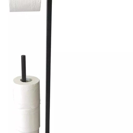 KINGHOFF - Toiletrolhouder Vrijstaand - WC Rolhouder Staand voor 5 Rollen - Toiletpapier Houder Modern - Badkamer Organizer - Bamboe - ca. 19 x 19 x 71 cm - Zwart