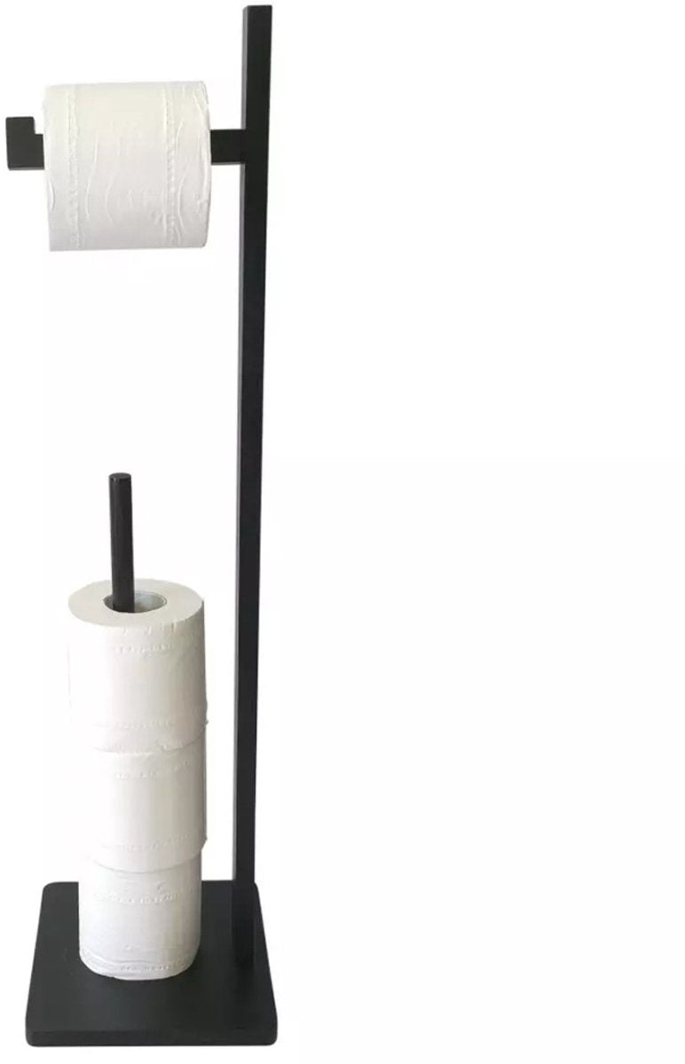 Kinghoff toiletrolhouder staand voor 5 rollen – bamboe, zwart, 71 cm hoog