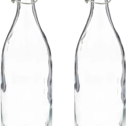 5Five Beugelfles/weckfles - 2x - glas - transparant - luchtdicht - 1 liter - waterfles - limonade