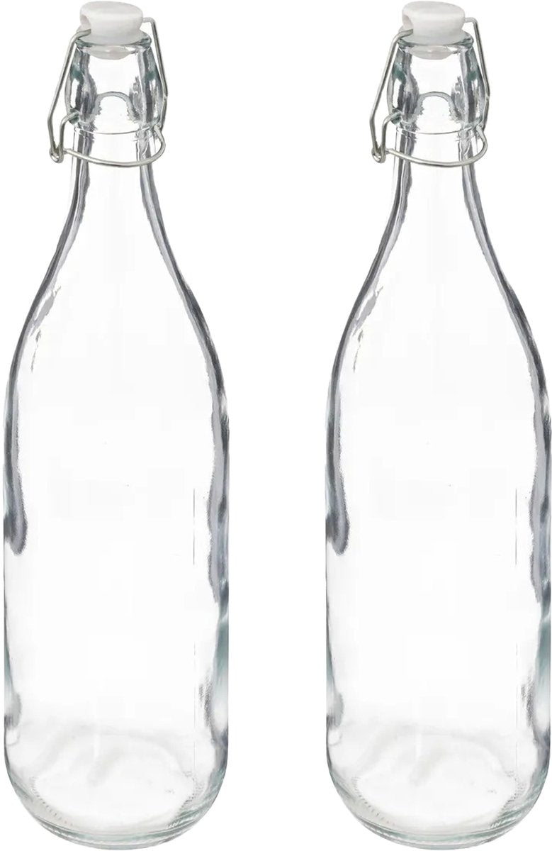 5Five Bügelflasche/Einmachflasche - 2er-Set - Glas - transparent - luftdicht - 1 Liter - Wasserflasche - Limonade