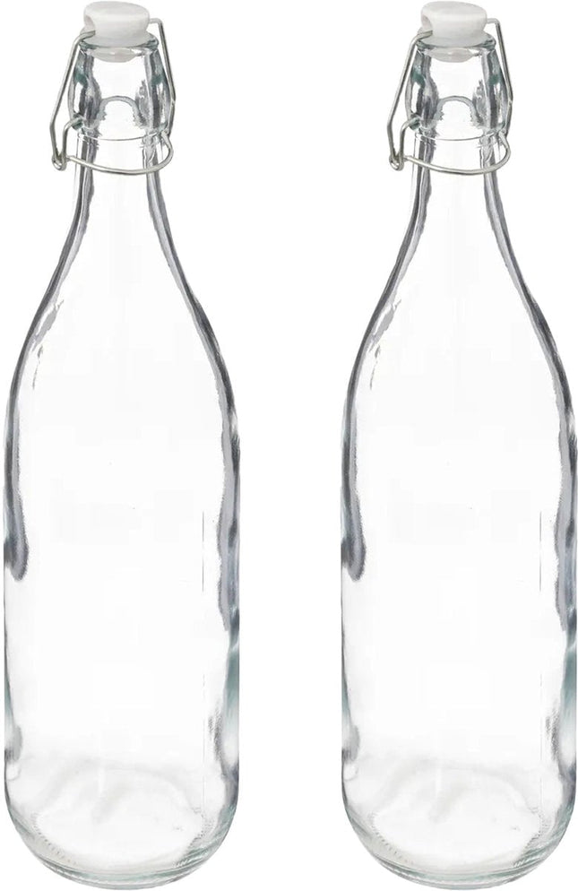 5Five Beugelfles/weckfles - 2x - glas - transparant - luchtdicht - 1 liter - waterfles - limonade