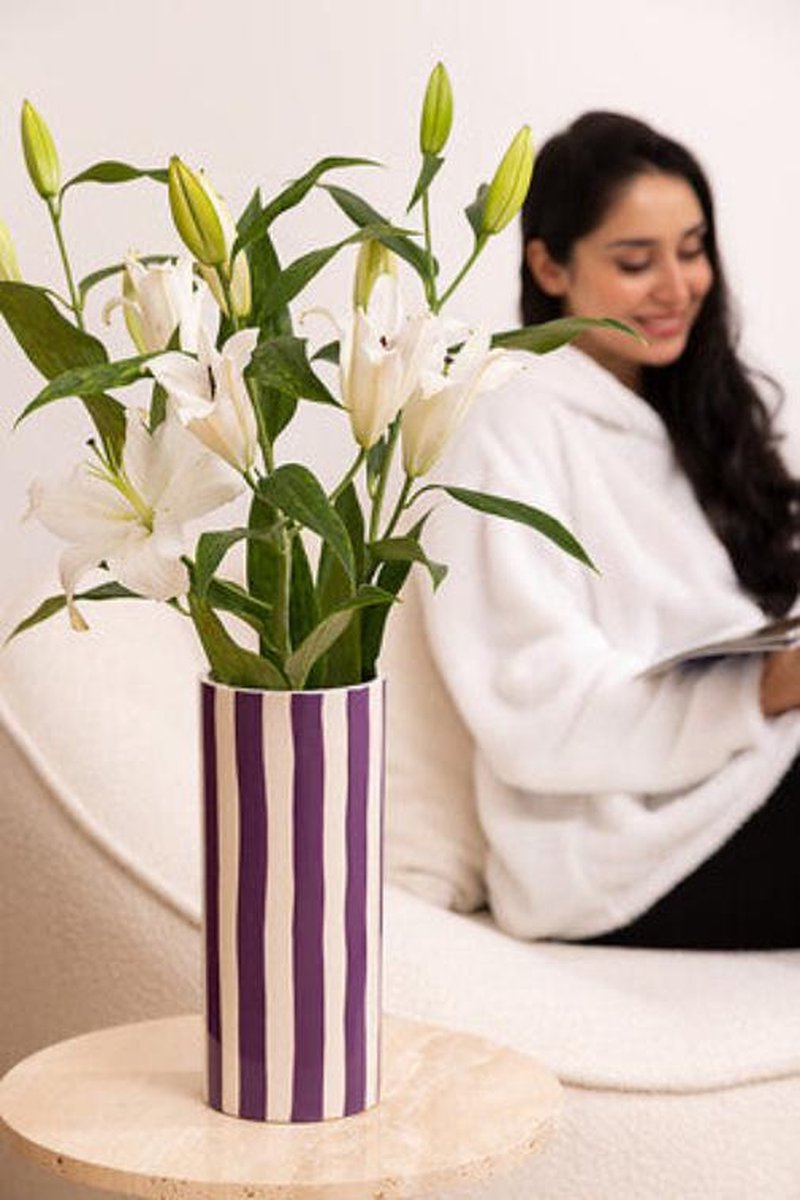 Atmosphera Edric Ceramic Vase Ø13xH30cm - Purple