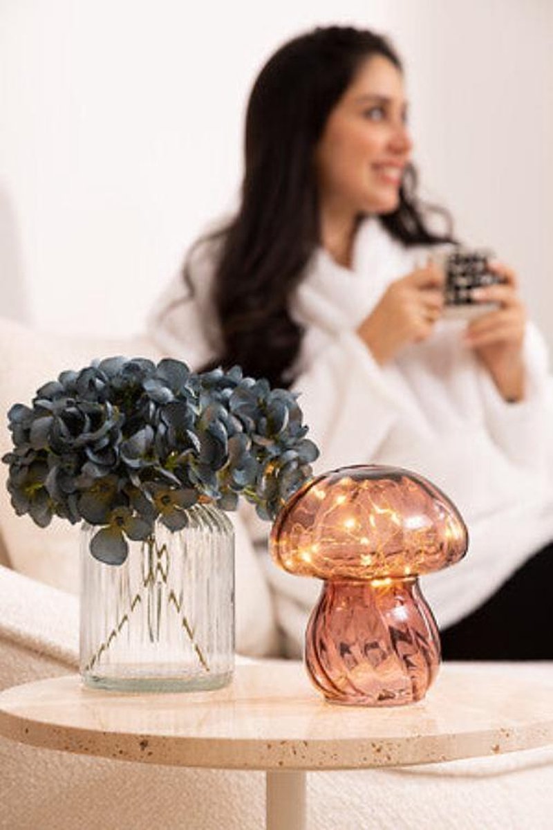 Atmosphera LED tafellamp Malu – roze paddenstoellampje op batterijen, Ø 13 cm