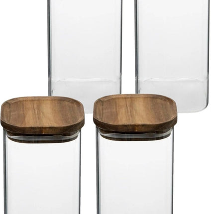 5Five Voorraadpot voedsel - 4x - glas met acacia houten deksel - 1600 ml - met luchtdichte deksel