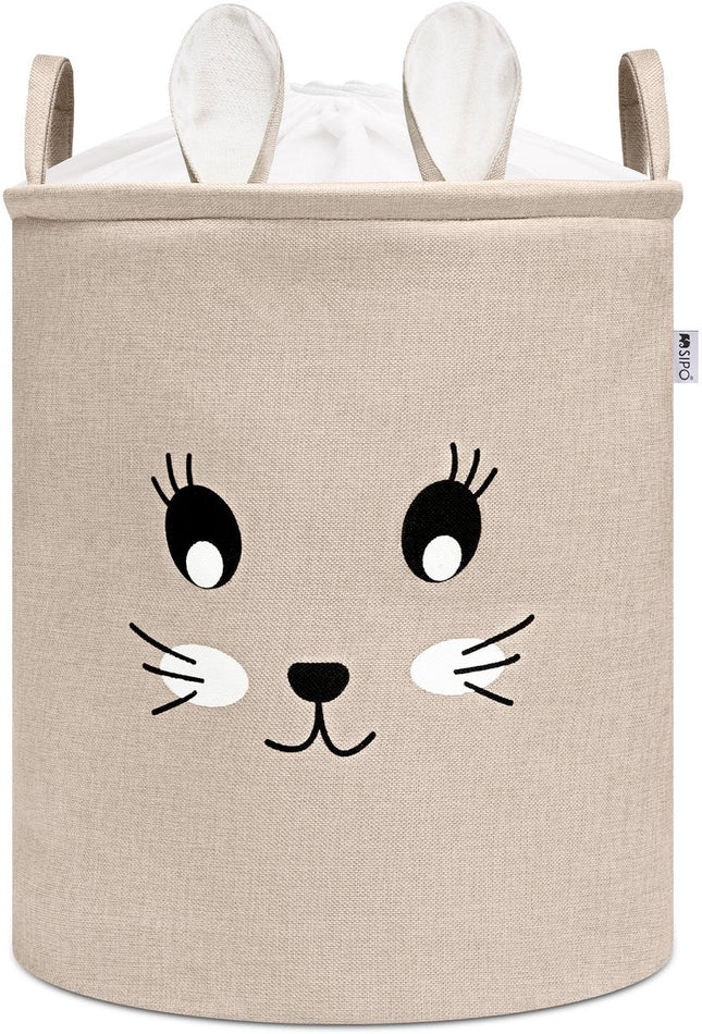 Konijnenhoofd Speelgoedopbergmand - XXL Waterdichte Opbergbox - Beige Knuffel Konijn - Polyester Kist - 63 Liter - 40x40x50 cm - Speelgoedmand - Kinderwasmand - Kledingmand - Sipo