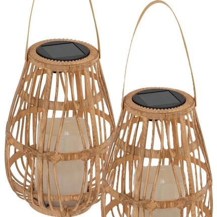 Atmosphera Solar tuin lantaarn - 2x - naturel - rotan kunststof - 16 x 23 cm - buiten - Led kaars licht