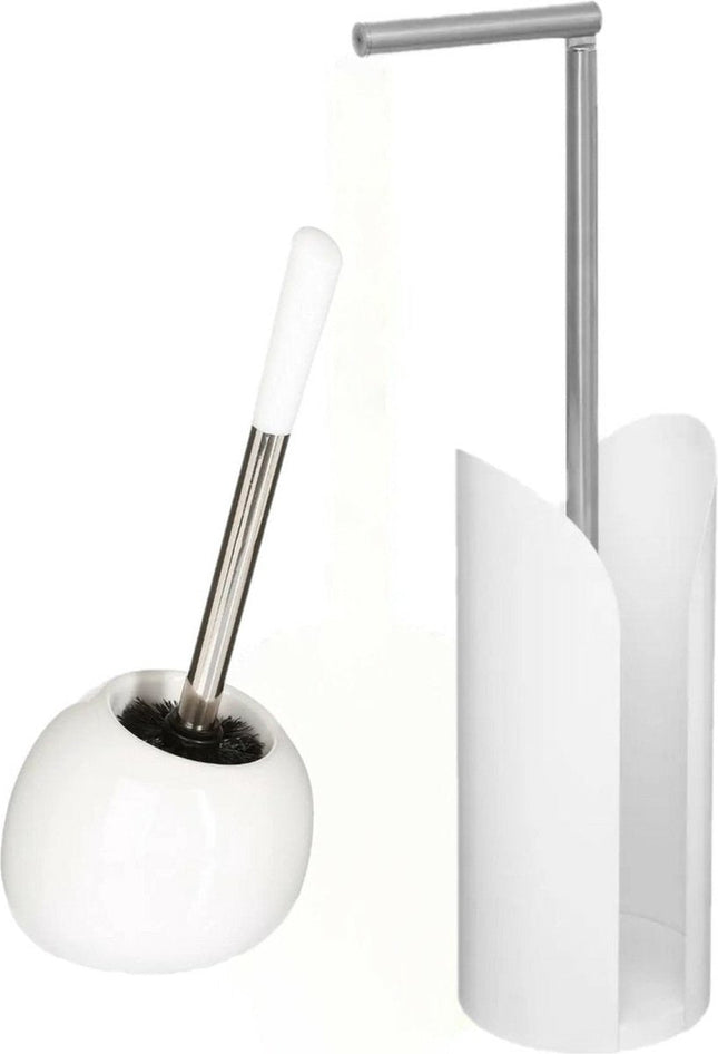 5Five - WC-borstel/toiletborstel met toiletrolhouder set in het wit