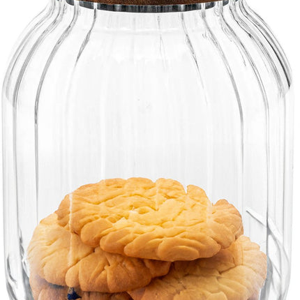 5Five voorraadpot Acacia hout - 2x - glas - 2L - 13 x 18 cm - keuken voorraadpotten - Voedsel/snoep/koekjes