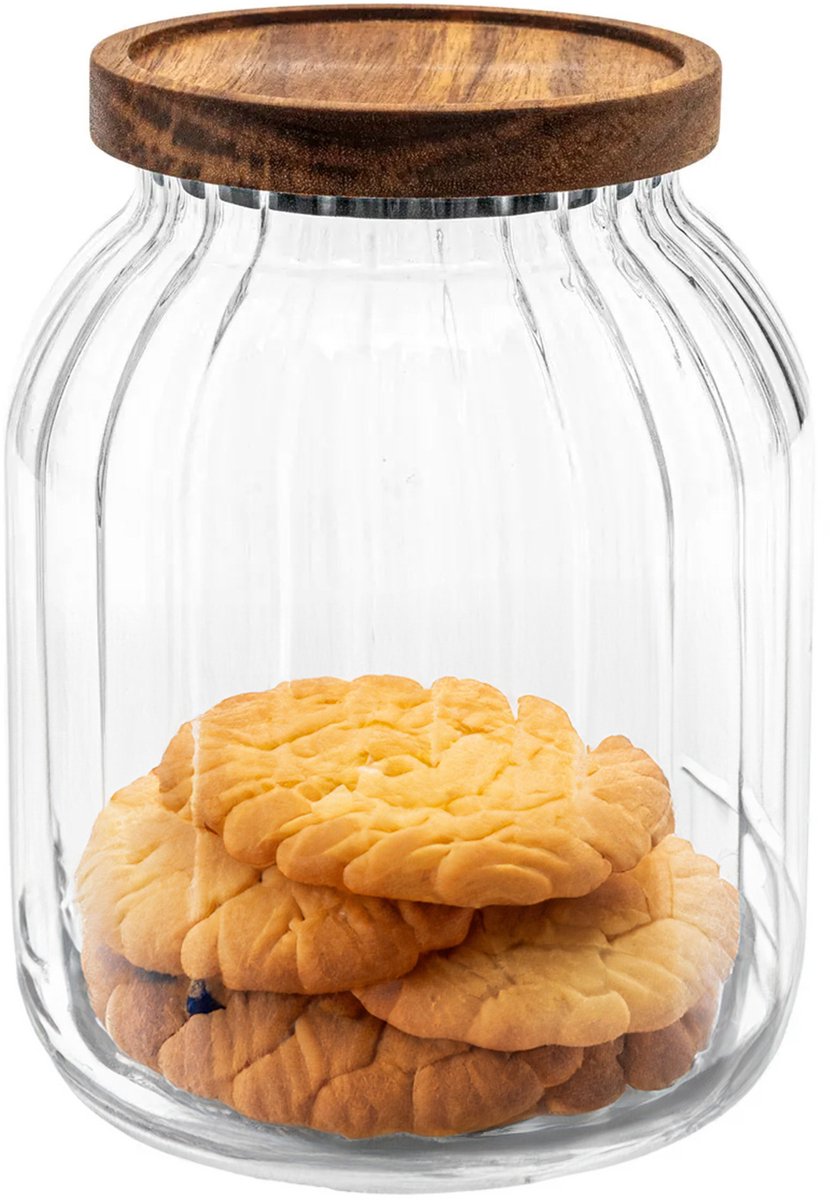 5Five Vorratsglas Akazienholz - 2er-Set - Glas - 2L - 13 x 18 cm - Küchen-Vorratsgläser - Lebensmittel / Süßigkeiten / Kekse