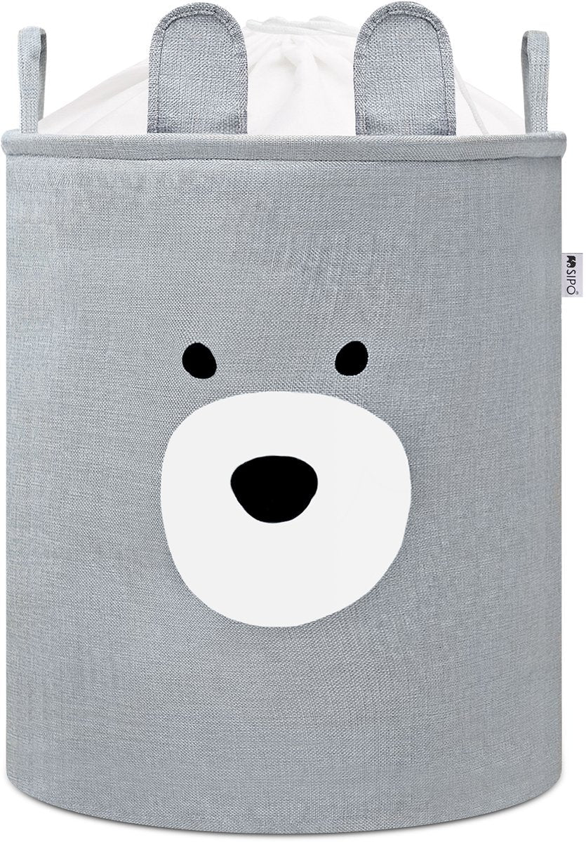 Panier de rangement Ours Gris - XXL Boîte de rangement étanche - Design Tête d'ours - Coffre en polyester - 63 litres - 40x40x50 cm - Panier à jouets - Panier à linge - Panier à vêtements - Sipo