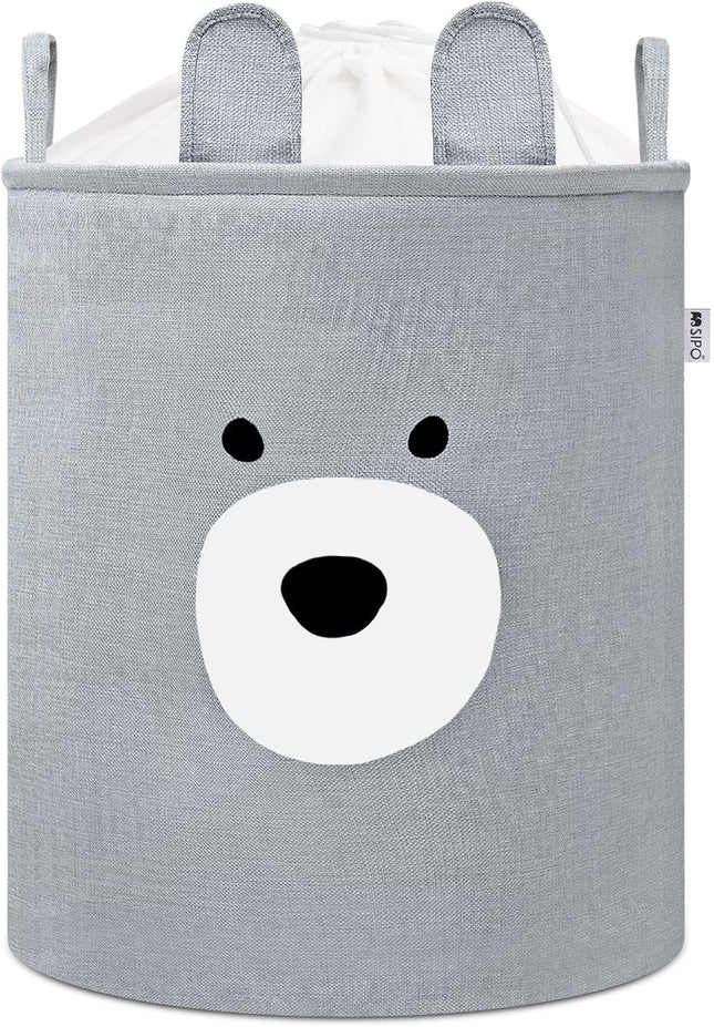 Grijze Beer Speelgoedopbergmand - XXL Waterdichte Opbergbox - Berenhoofd Design - Polyester Kist - 63 Liter - 40x40x50 cm - Speelgoedmand - Wasmand - Kledingmand - Sipo