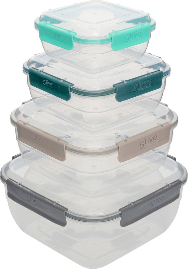5Five Vershouddozen vierkant - Set van 4 stuks - 0,4L/0,8L/1,45L/2,35L - Multi