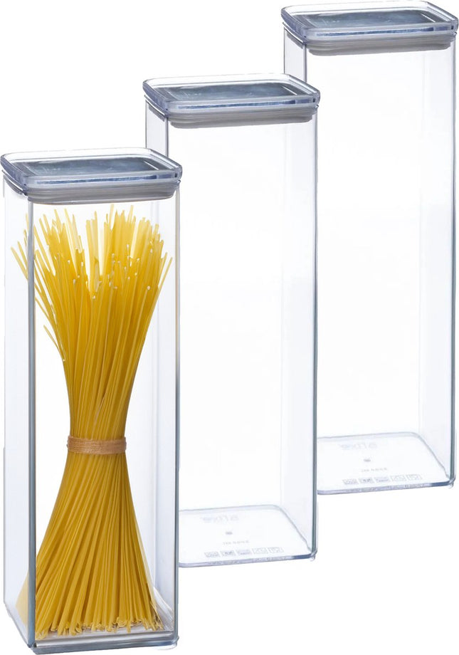 5Five Voorraadpot - 4x - keuken/voedsel - kunststof - 2000 ml - luchtdichte deksel - transparant - 10 x 10 x 27 cm