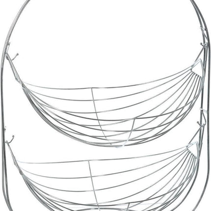 Dubbele etagere fruitschaal/fruitmand rond zilver metaal 34 x 25 x 46 cm - Fruitschalen/fruitmanden - Draadmand van metaal