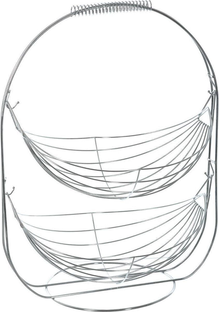 Secret de Gourmet dubbele etagère fruitschaal – rond, zilver metaal, 46 cm
