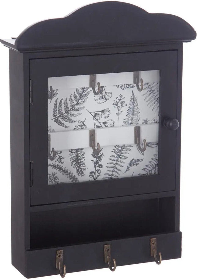Sleutelkastje/sleutelhouder van MDF en glas zwart/wit 20 x 5,7 x 28,5 cm - Geschikt voor 9 sleutels/sleutelbossen