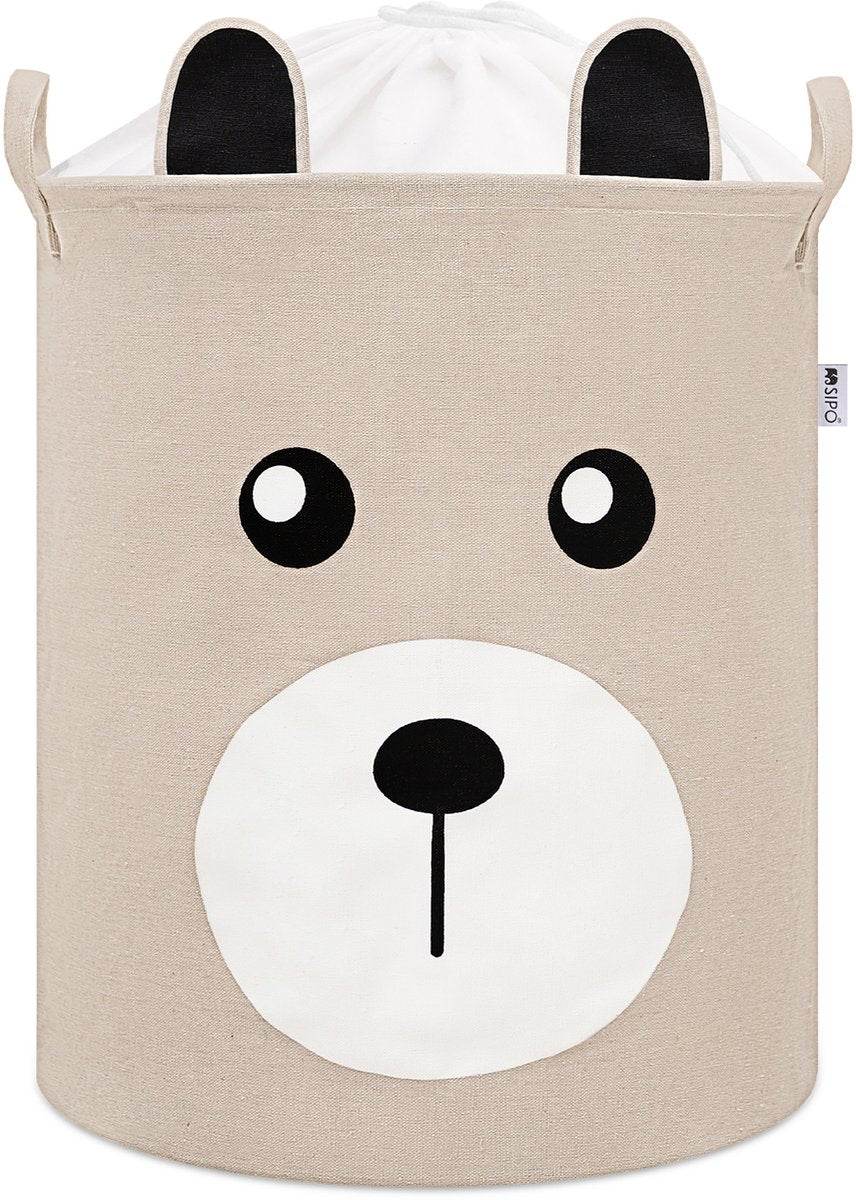 Sipo speelgoedmand teddybeer 43 liter – kinderwasmand met trekkoord, beige