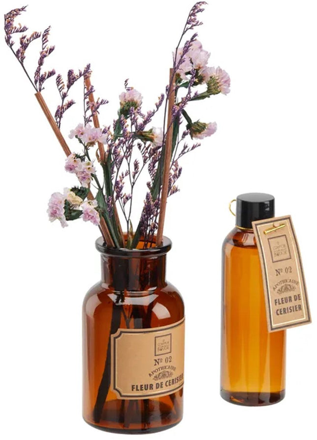 Geurdiffuser met Gedroogde Bloemen 100ml – Bois Ambré – Stijlvolle Geurfles met Houten Accenten