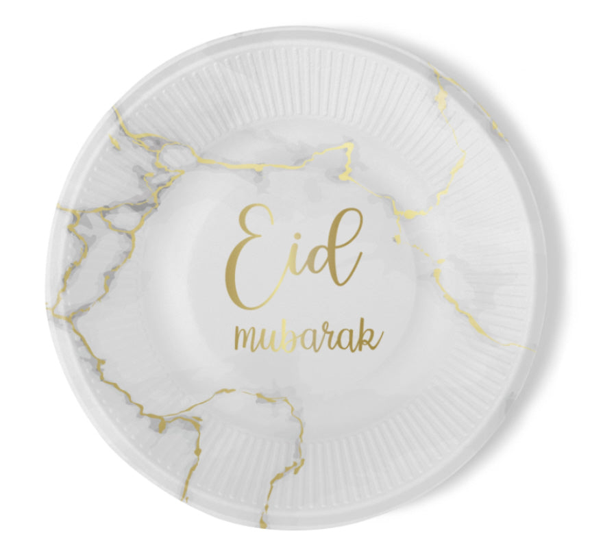 Assiettes Eid Mubarak marbre doré (6 pièces)