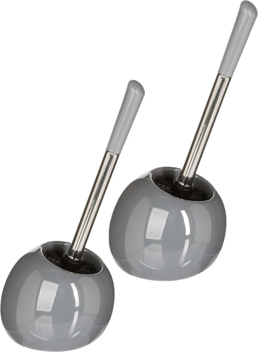 2 x 5five brosse WC avec porte-brosse rond - gris brillant - céramique - 36 cm