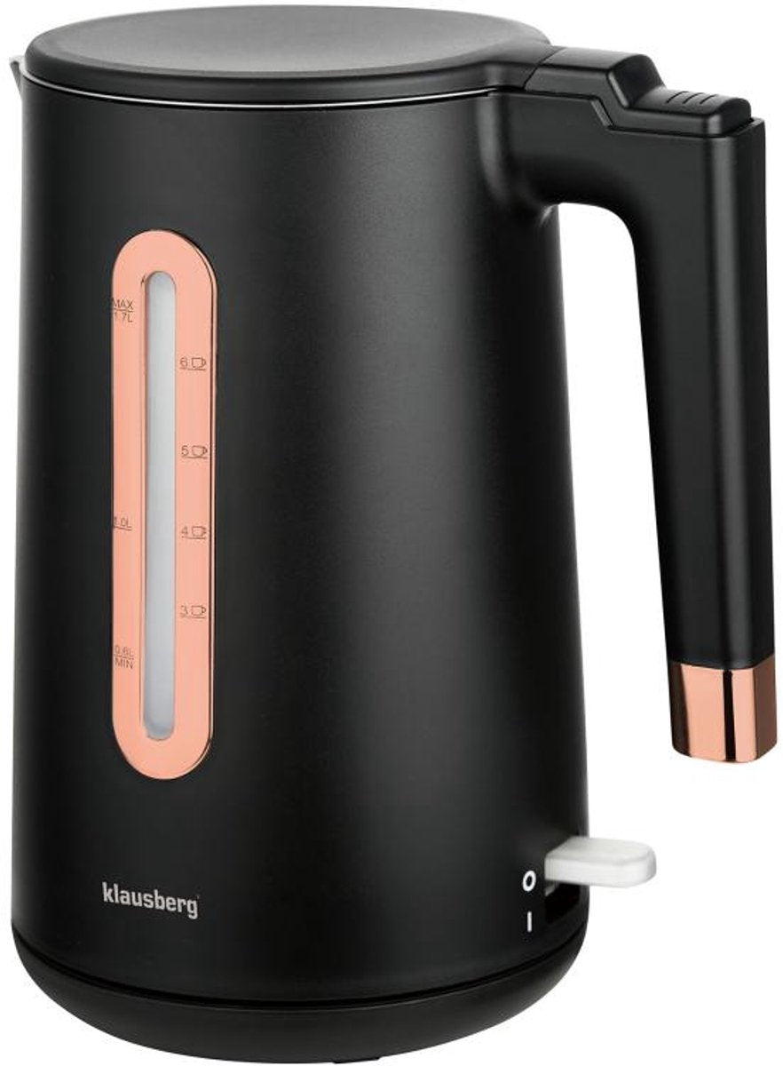 Bouilloire électrique Klausberg KB-7889 - 1,7 L - Noir / Or rose - 2200 W - Inox & PP - Sûre & Élégante - Or rose