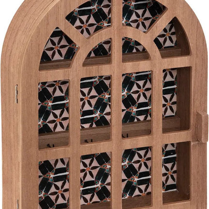 Atmosphera Sleutelkastje Classic Window - mdf/glas - lichtbruin - 27 x 36 cm - Klassieke boog raam - staand of muur bevestiging