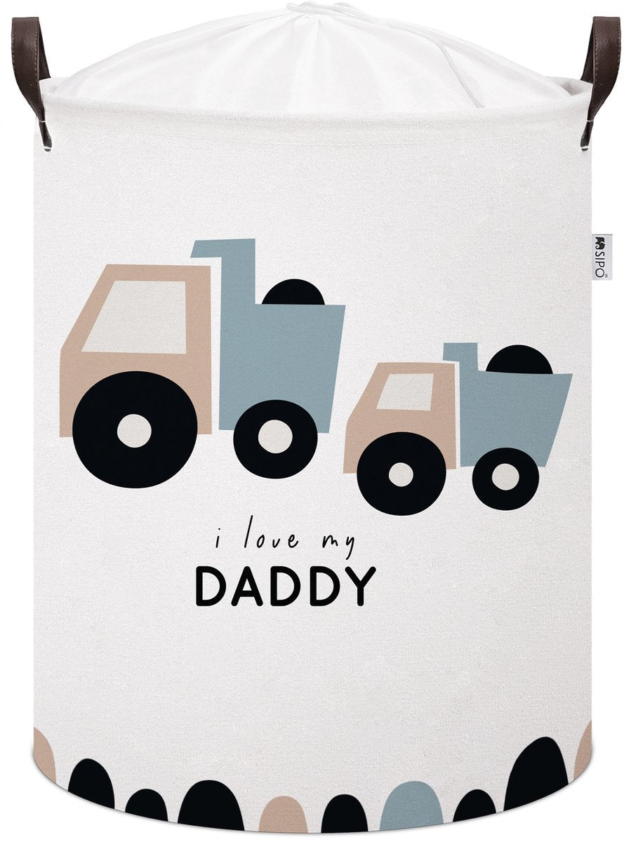 Panier de rangement camion - Boîte de rangement en coton avec "I Love My Daddy" - Panier à linge pour enfants - 43 litres - 35x35x45 cm - Sipo - Panier à jouets - Panier à linge