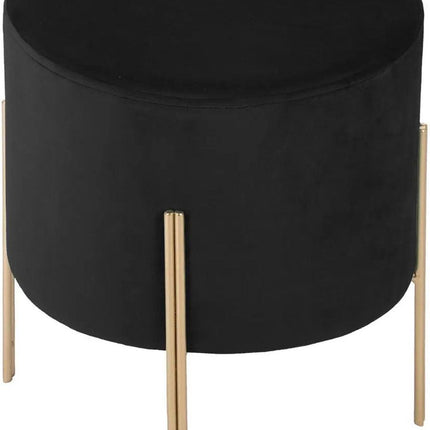 Atmosphera Bijzet krukje/zit kruk Verona - metaal/fluweel stof - zwart/goud - D33 x H40 cm