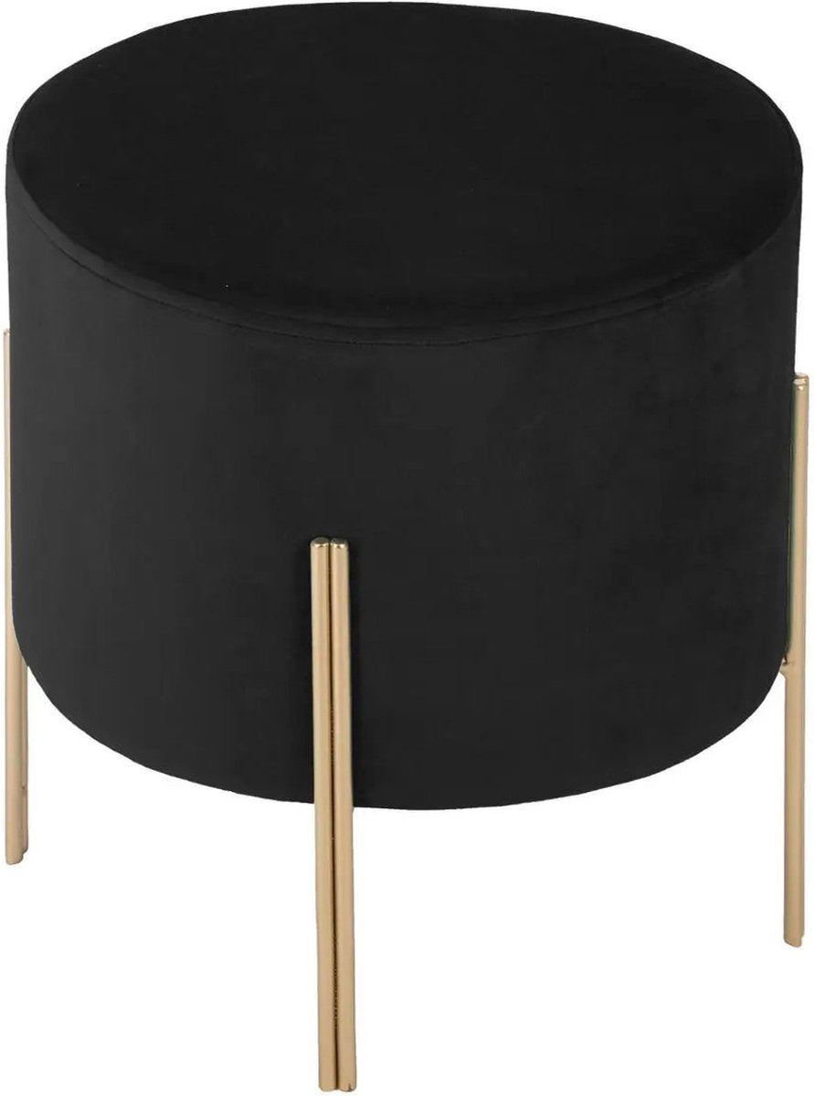 Atmosphera Verona side stool/seat stool - metal/velvet fabric - black/gold - D33 x H40 cm