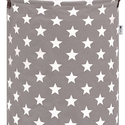 Grijze Speelgoedopbergmand met Sterren - Katoenen Wasmand voor Kinderen - Opbergbox met Trekkoord - 43 Liter - 35x35x45 cm - Kledingmand - Sipo