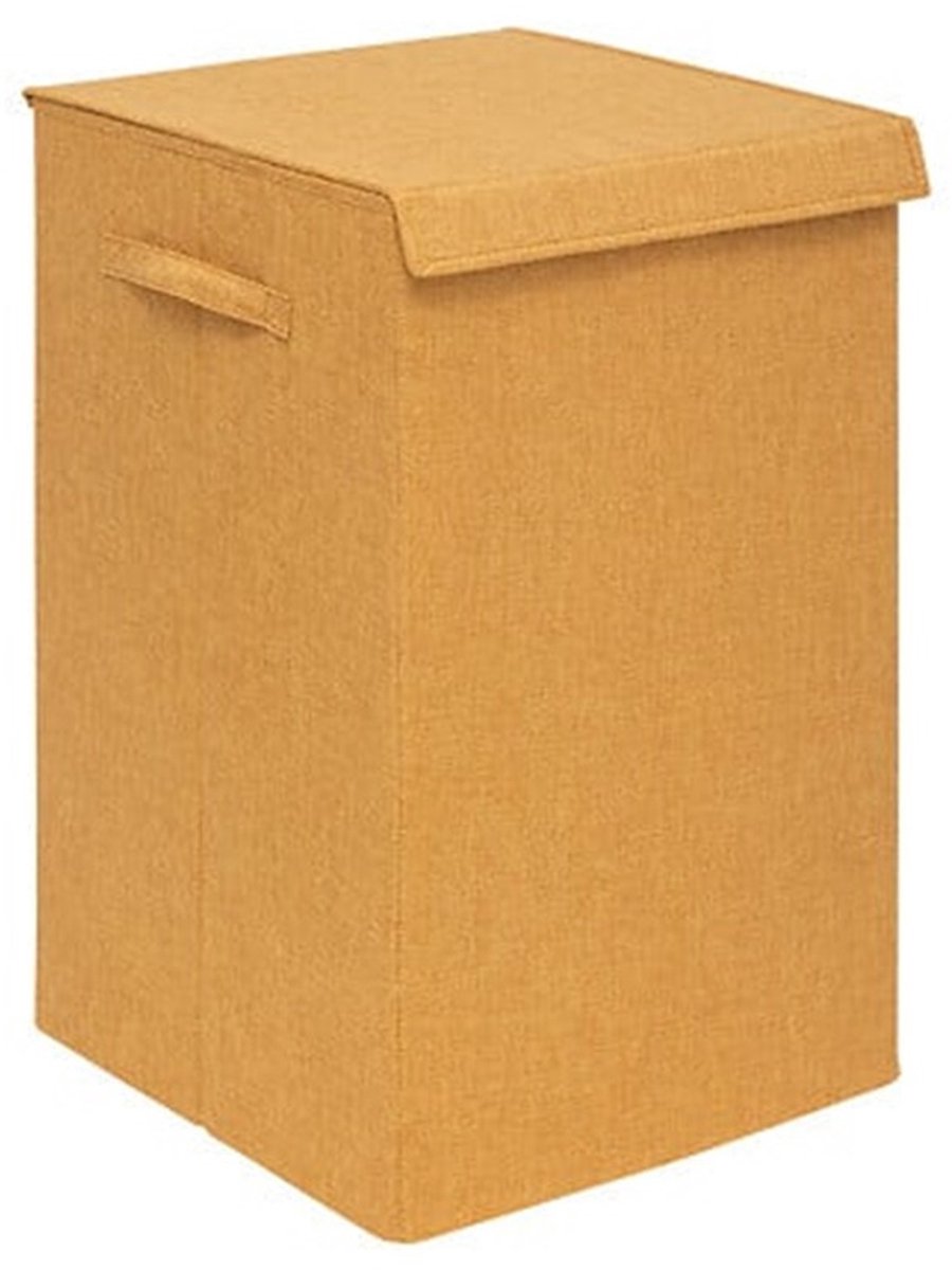 5Five Eureka sorteer wasmand - 74 liter - okergeel - 37 x 37 x 60 cm - MDF / Polyester stof - met afsluitklep
