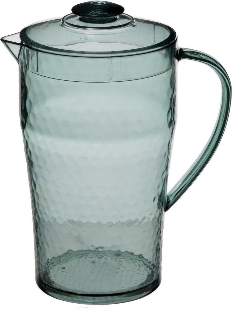 Juice jug/pitcher carafe with lid 2 liters transparent green - Size: 20 x 13 x 24.5 cm - Material: plastic