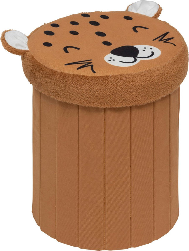 Atmosphera Luipaard Opvouwbare Poef - Opberger - Ø30xH38cm - Bruin