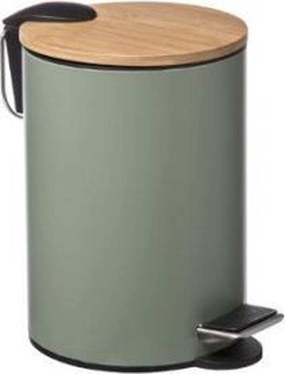 5Five Pedal Bin - soft-close - 3L - khaki green - D17 x H24 cm - bathroom waste bin