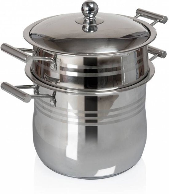 Couscouspan 3-delig van RVS – couscoussier en stoompan, 4 tot 16 liter