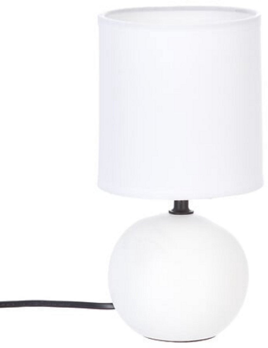 Lampe de table sphérique en céramique blanche | Veilleuse E14 | Abat-jour en tissu | Ø13 x H25 cm | Lampe de bureau | Lampe sphérique en céramique