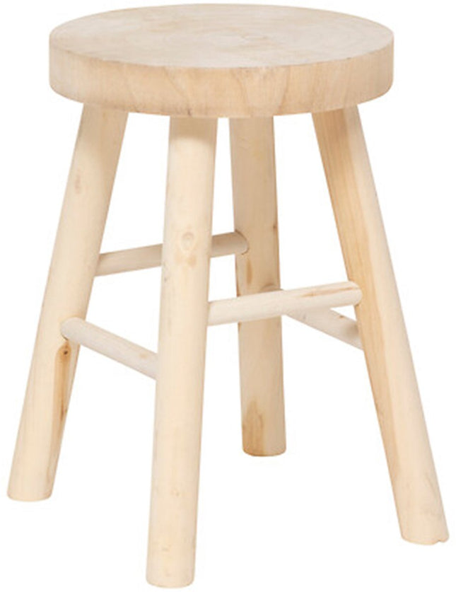 Atmosphera Bijzet krukje model Woody - lichtbruin - pauwlowna hout - D28 x H41 cm - bijzettafeltje