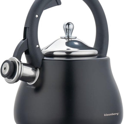 Klausberg Waterkoker 2.8L RVS - Fluitekettle voor Alle Hittebronnen (Inductie, Gas) - Zwart - Fluitketel - Waterkoker - Waterketel