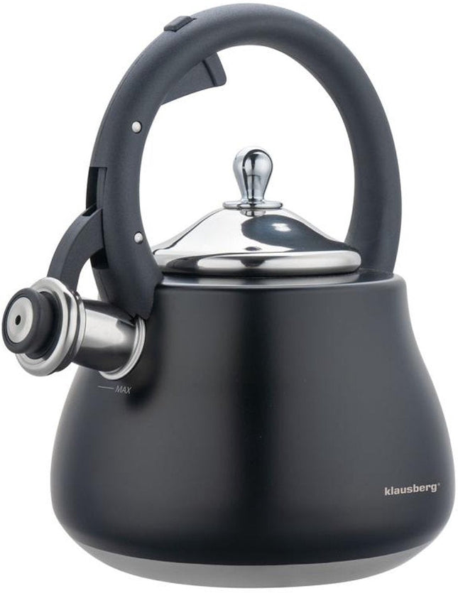 Klausberg Waterkoker 2.8L RVS - Fluitekettle voor Alle Hittebronnen (Inductie, Gas) - Zwart - Fluitketel - Waterkoker - Waterketel