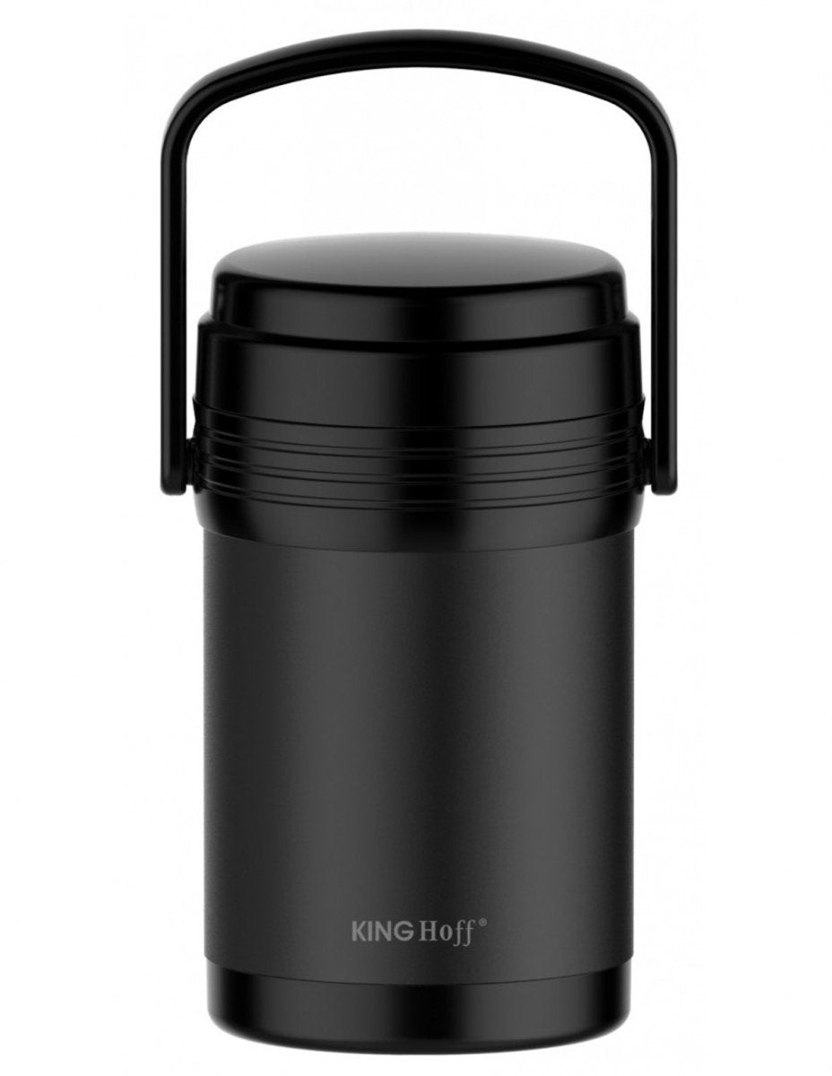Kinghoff KH-1396 etensthermos met 3 bakjes – RVS, 1,5 liter, zwart