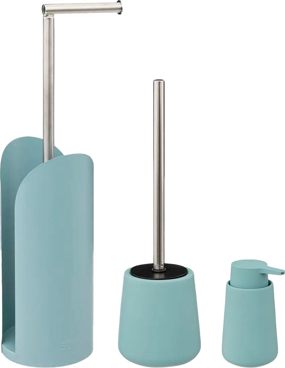 5Five Bathroom accessory set - ice blue - soap dispenser/roll holder/toilet brush