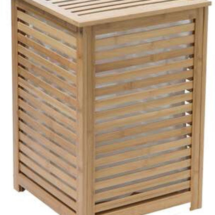 5Five Wasmand Bamboe hout - Met waszak - 65 liter - 40 x 38 x 58 cm - lichtbruin - met deksel