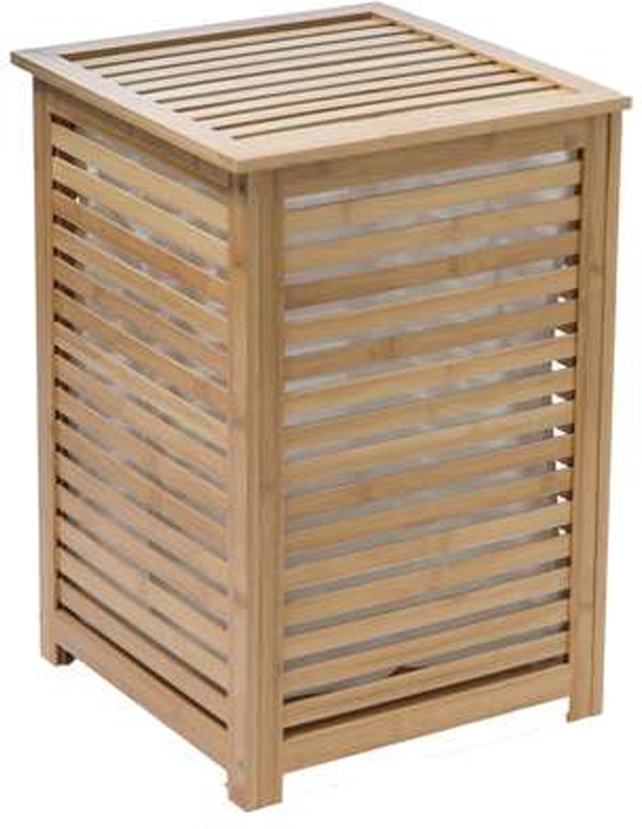 5Five Wäschekorb Bambusholz - Mit Wäschesack - 65 Liter - 40 x 38 x 58 cm - Hellbraun - mit Deckel