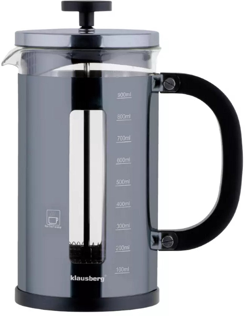 Klausberg Piston Brewer 1 liter – French press van glas, grafiet