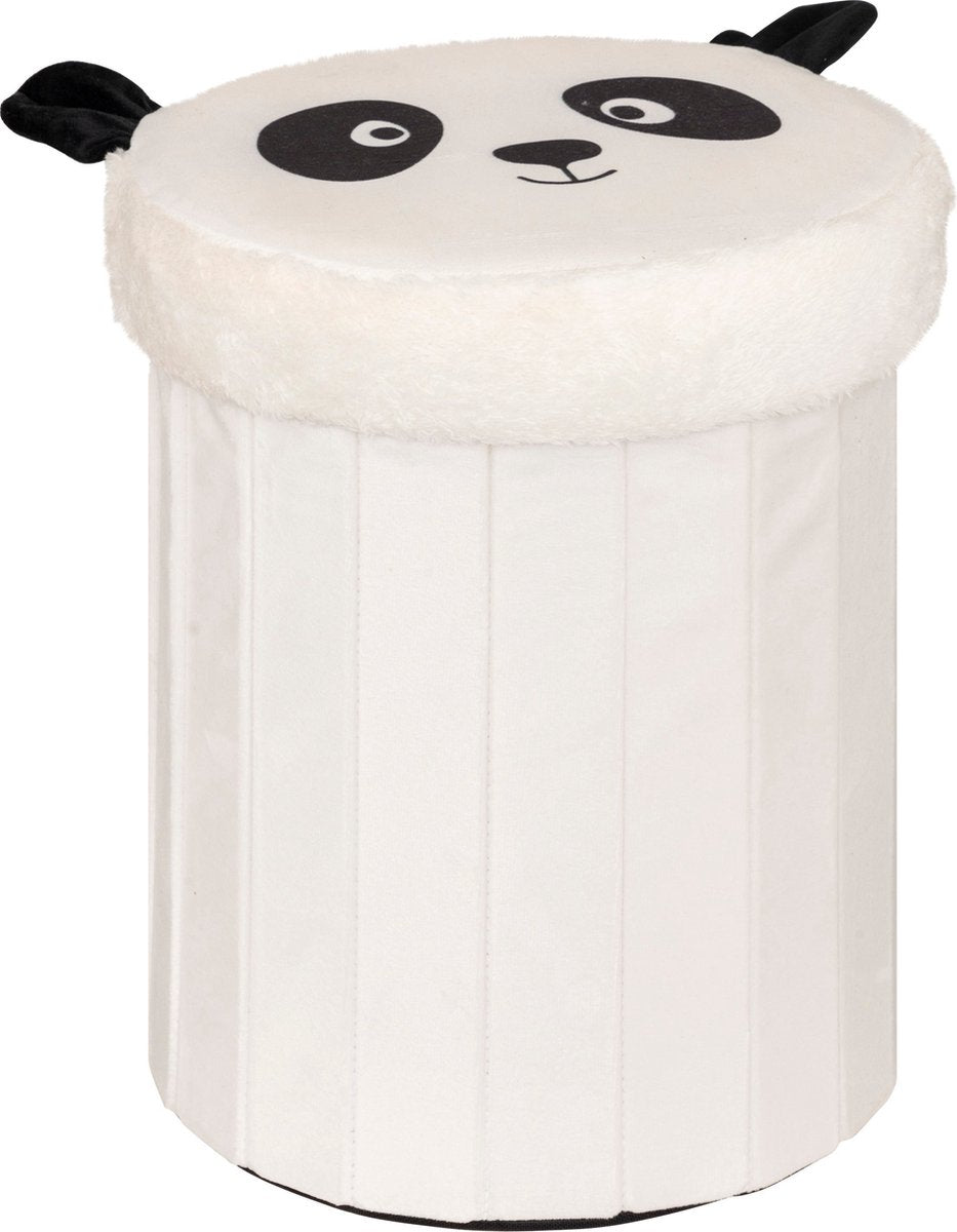 Atmosphera Panda Foldable Ottoman - Storage - Ø30xH38 cm - Black / White